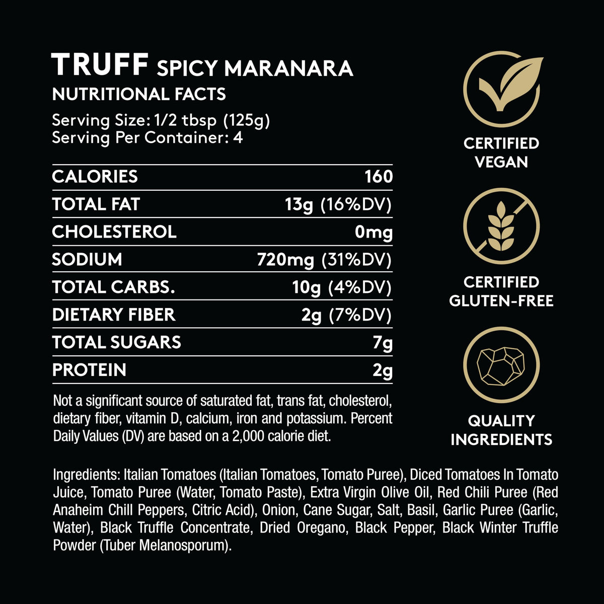 Close-up of TRUFF ingredients—tomatoes, herbs, and black truffle—fresh and premium.