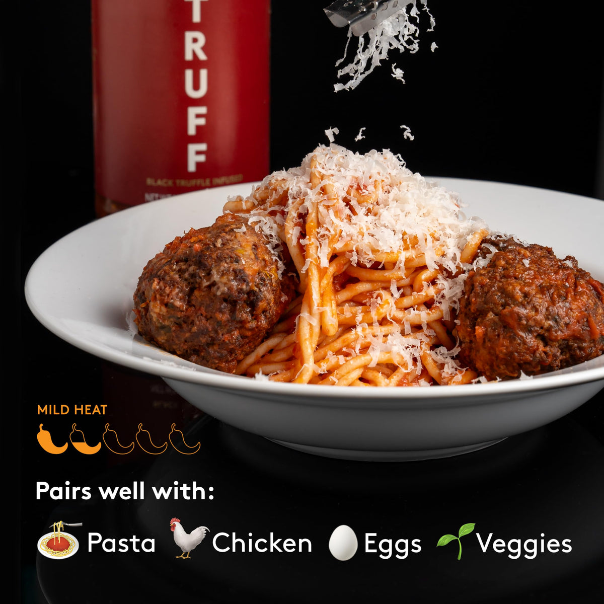 TRUFF Black Truffle Spicy Marinara jar open, ideal for quick zesty sauces.