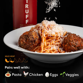 TRUFF Black Truffle Spicy Marinara jar open, ideal for quick zesty sauces.