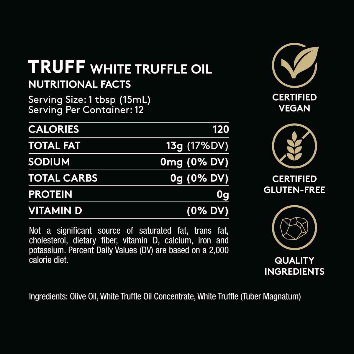 TRUFF White Truffle Oil seafood-finish pairs with light fish and shellfish.