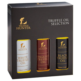 TruffleHunter black truffle oil bottle pour evokes earthy aroma for finishing dishes.