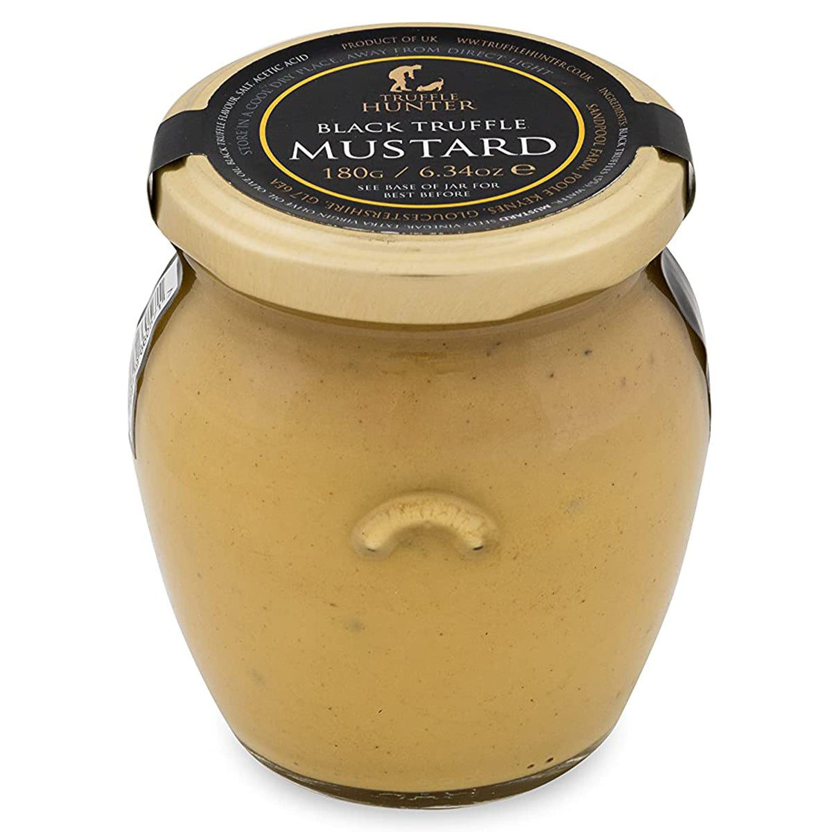 TruffleHunter black truffle mustard bottle highlights creamy texture and gourmet flavor.