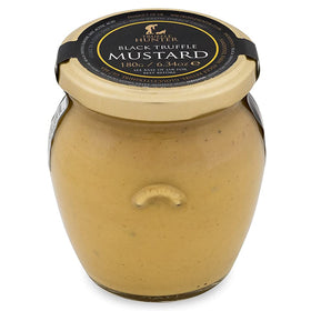 TruffleHunter black truffle mustard bottle highlights creamy texture and gourmet flavor.