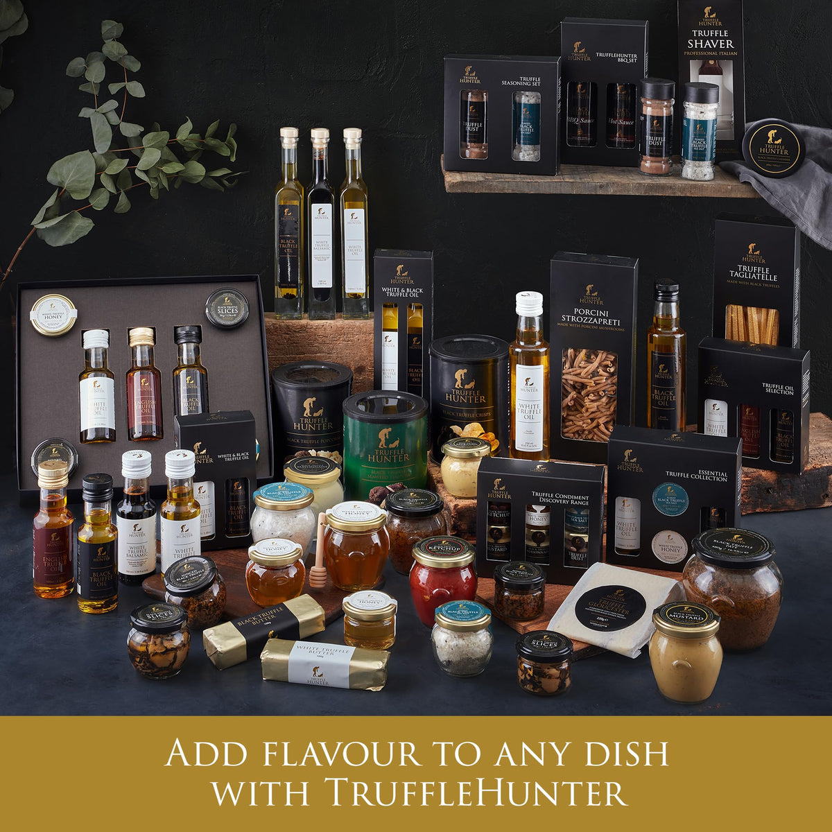 TruffleHunter bottle close-up shows finishing oils ideal for dressings and marinades.