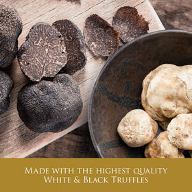 TruffleHunter English truffle oil bottle pour delivers smooth, nutty finish for dressings.