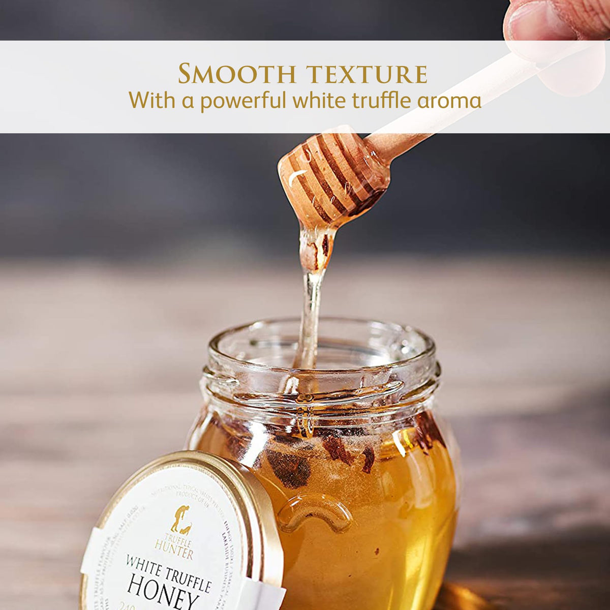 TruffleHunter white truffle honey glaze bottle suggests versatile dressings.