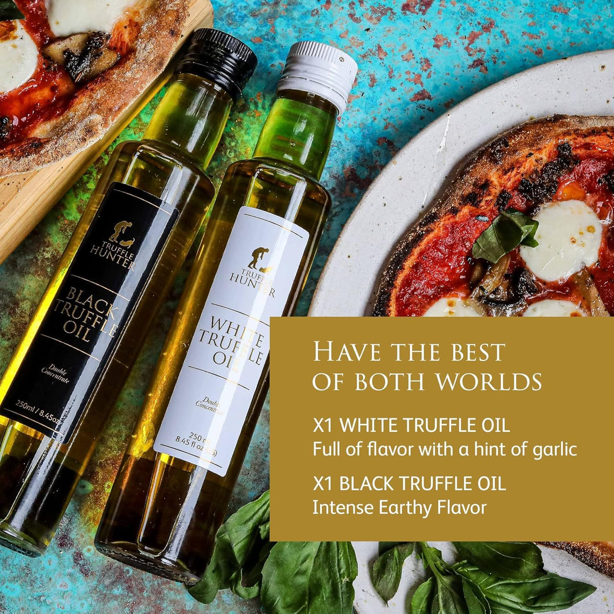 TruffleHunter white truffle oil pour highlighting delicate aroma for recipes
