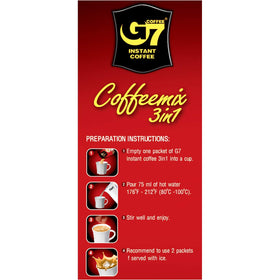 Steaming cup of Trung Nguyen G7 3-in-1 coffee with bold aroma.