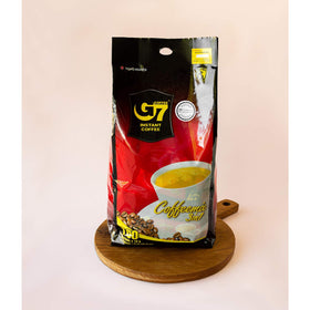 Creamy, stirred cup of Trung Nguyen G7 3-in-1 coffee ready now.