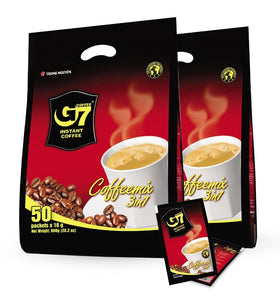 Trung Nguyen G7 3 in 1 coffee packets for quick mornings and rich aroma.