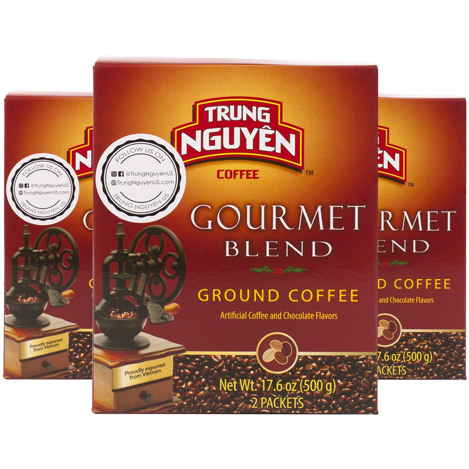 Trung Nguyen Gourmet Blend ground coffee bags deliver bold aroma for daily cups.