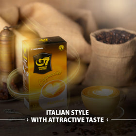 TRUNG NGUYEN Legend G7 Cappuccino Hazelnut cup with foam, creamy texture for a comforting break