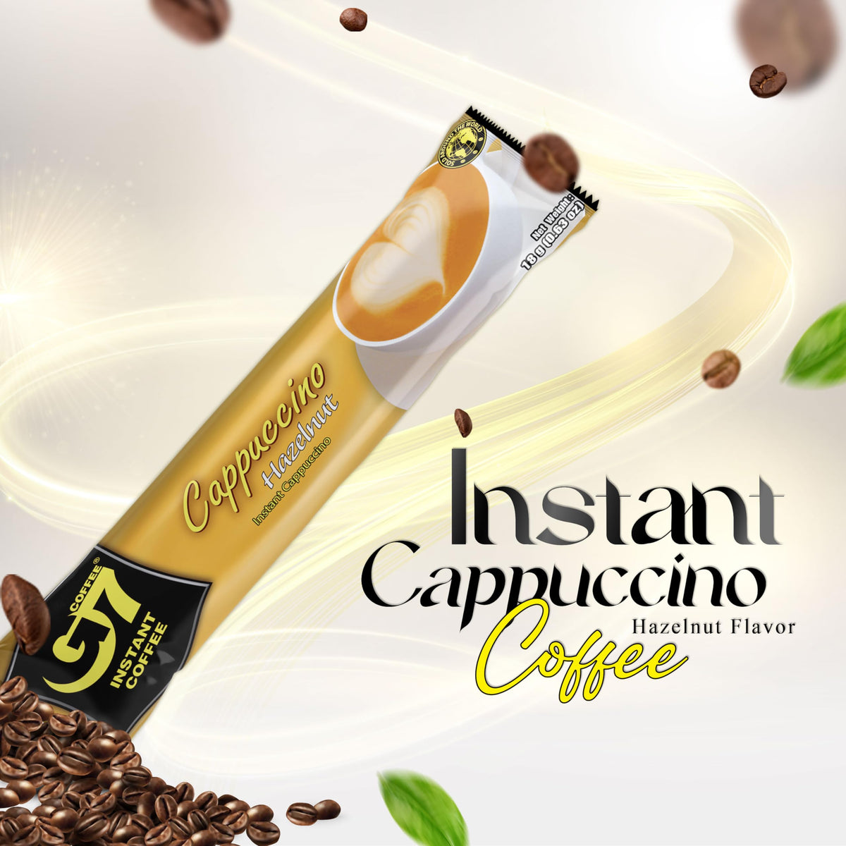 TRUNG NGUYEN Legend G7 Cappuccino Hazelnut stick dissolving, easy preparation for busy mornings