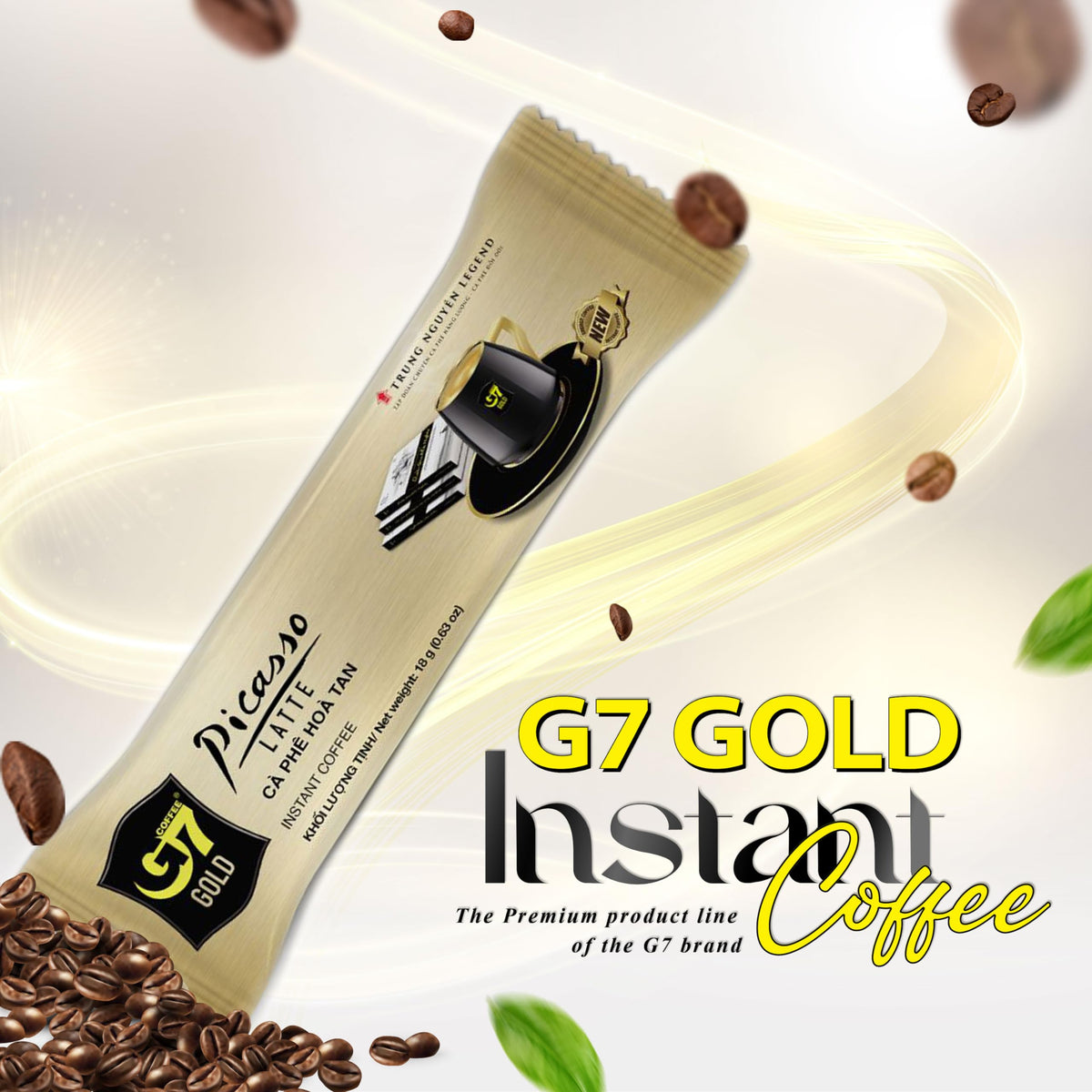 TRUNG NGUYEN Legend G7 Gold Picasso Latte in cup after mixing for quick enjoyment.