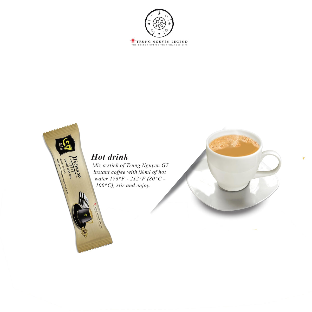 TRUNG NGUYEN Legend G7 Gold Picasso Latte cup with rich foam top for cafe-style indulgence.