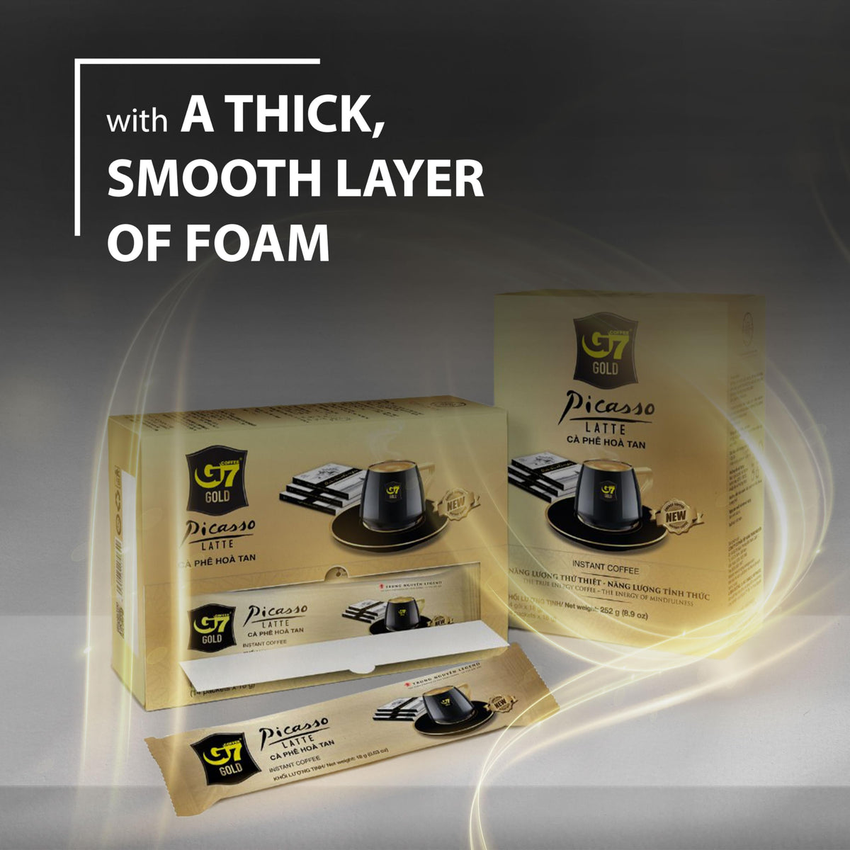TRUNG NGUYEN Legend G7 Gold Picasso Latte ingredients and creamer blend boosts smooth texture.
