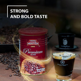 TRUNG NGUYEN Legend Premium Blend steaming cup highlighting full city roast aromas.