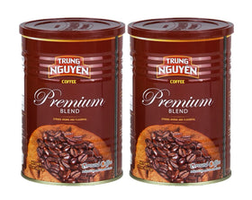 Trung Nguyen Premium Blend can with bold aroma for a strong morning cup.