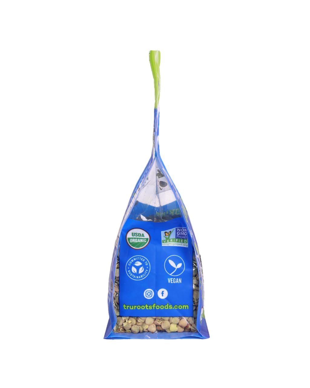 TruRoots Sprouted Green Lentils basket serving; versatile side or main ingredient.