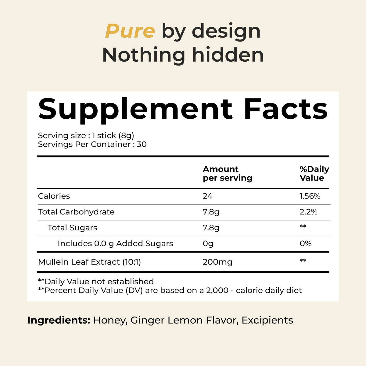 Raw honey infusion offers throat-soothing sweetness and comfort.