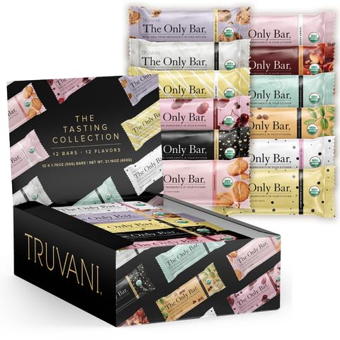 Truvani bars variety pack front view—vegan ingredients and clean packaging.