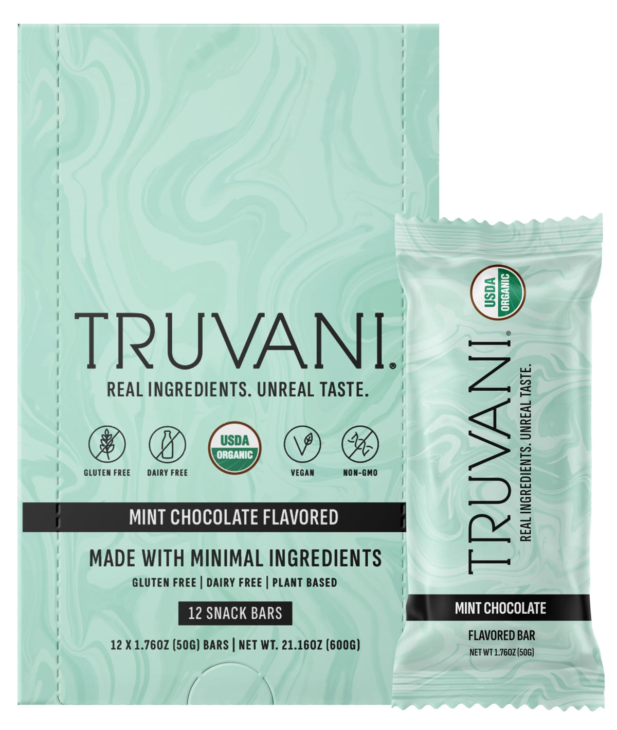 Truvani chocolate mint bar pack for on-the-go energy and vegan nutrition