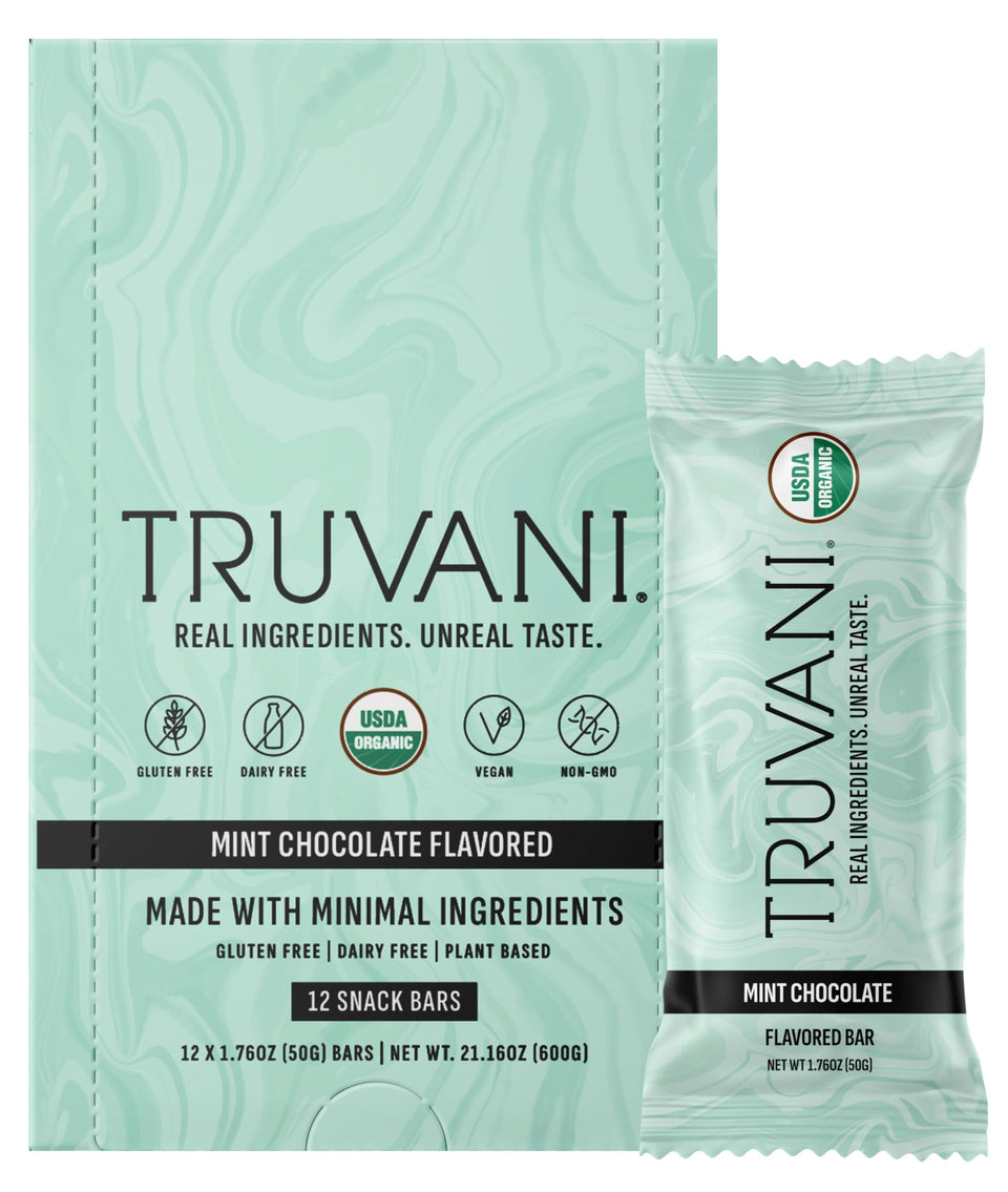 Truvani chocolate mint bar pack for on-the-go energy and vegan nutrition