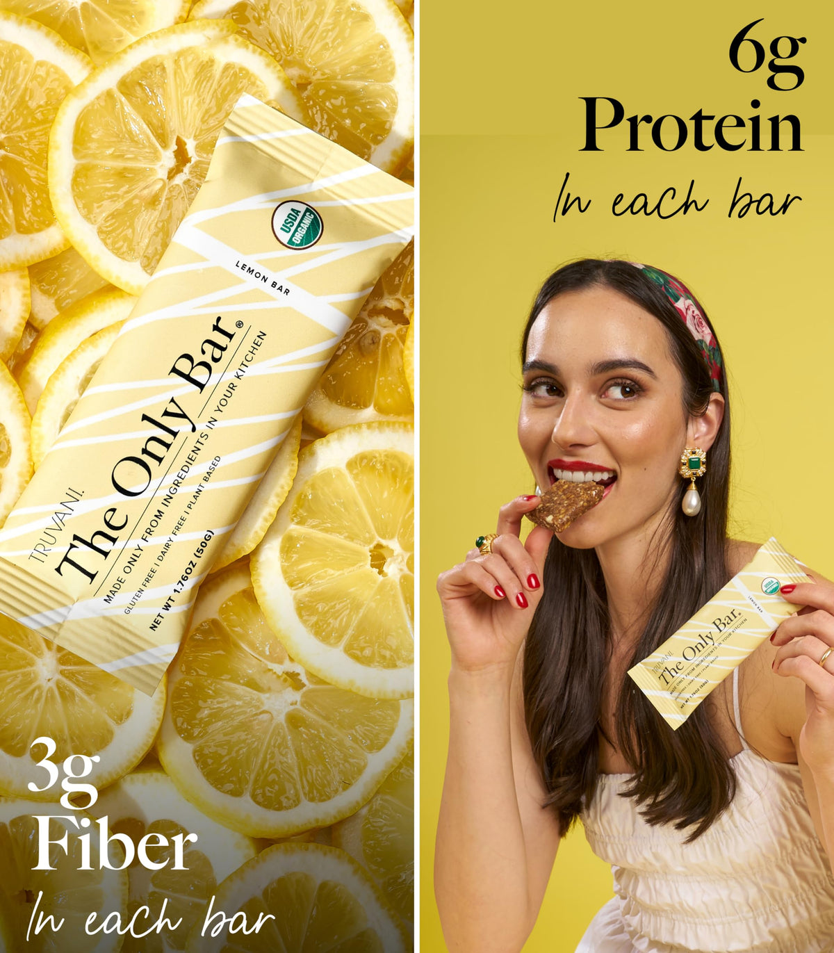 Truvani Lemon Bar individually wrapped portion for clean, portable snacking.