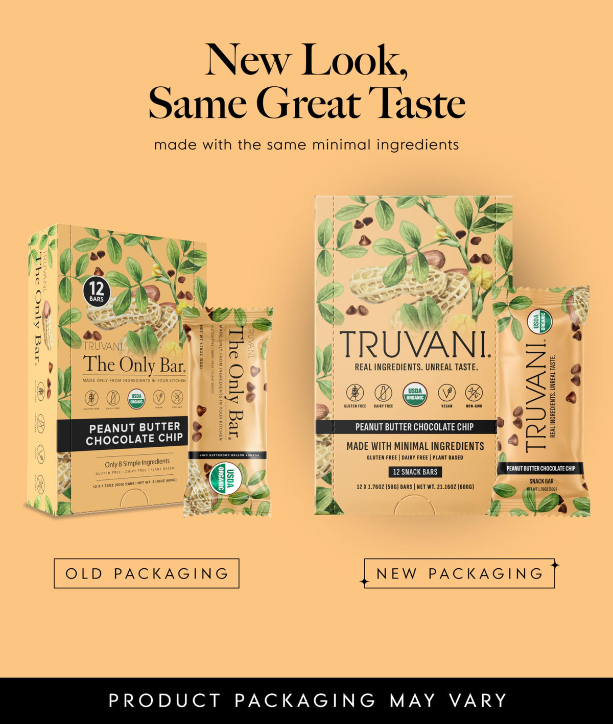Truvani peanut butter chocolate chip bar plated to showcase chewy texture.