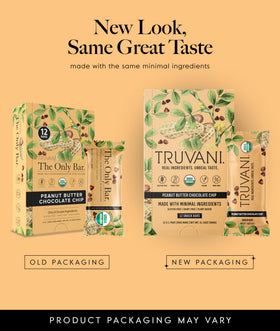 Truvani peanut butter chocolate chip bar plated to showcase chewy texture.