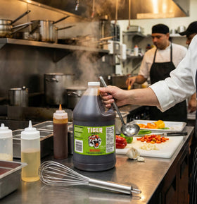 Try Me Tiger Sauce Original sandwich pairing shows versatile spice for lunch.