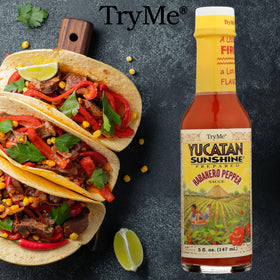 Try Me Yucatan Sunshine Habanero closeup – vivid sauce texture hints at fiery flavor.