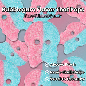Try New Treats BUBS Bubblegum Skulls package—resealable bag keeps candy fresh.