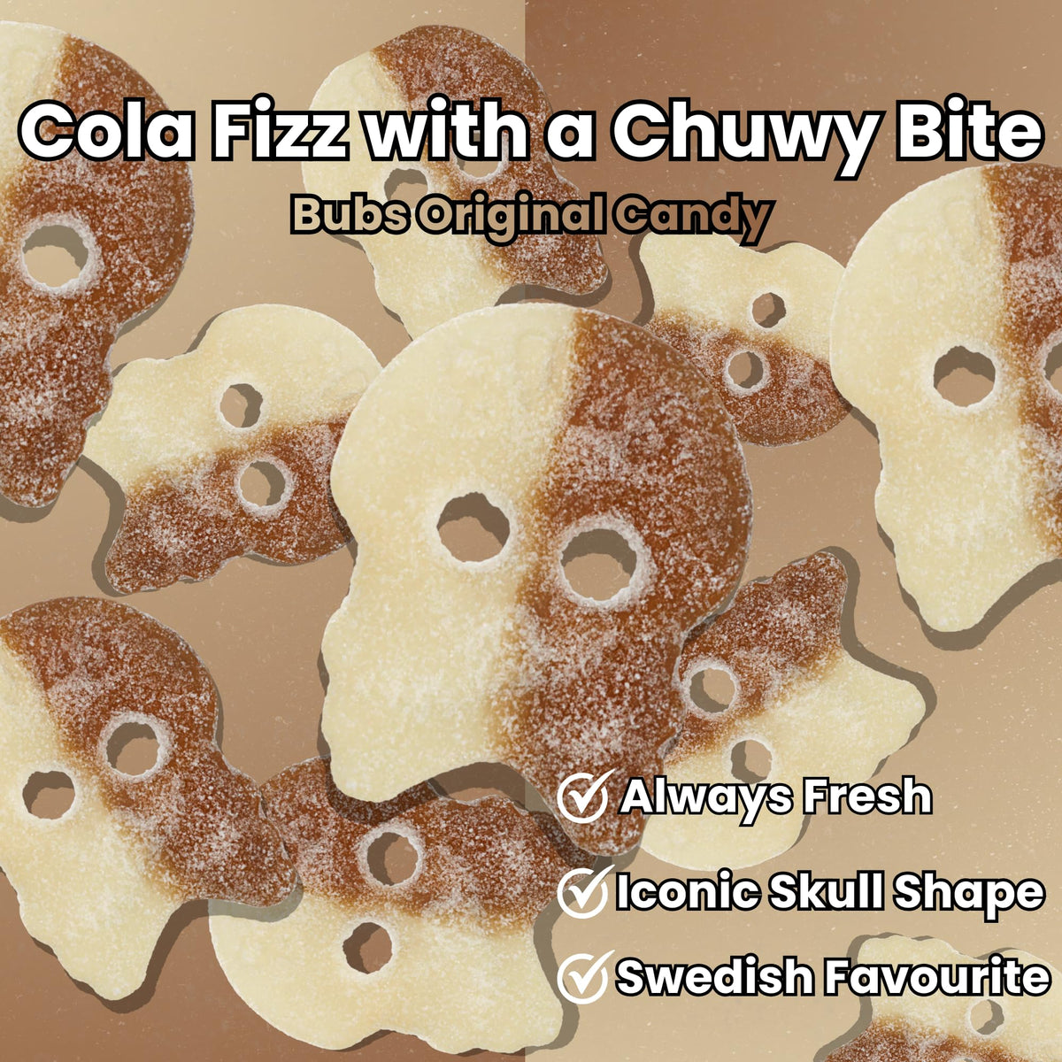 Cola flavor offers bold soda taste with a tangy twist in every skull.