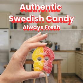 Try New Treats Bubs Lemon Raspberry Skulls authentic Swedish candy imported for premium gifting.
