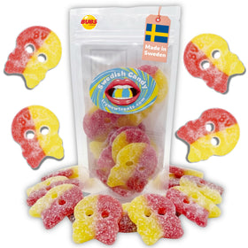 Try New Treats Bubs Lemon Raspberry Skulls foam texture candy with tangy flavor for vegan snacking.