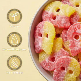 Try New Treats Bubs Lemon Raspberry Skulls ingredients clean and gelatin-free for plant-based diets.