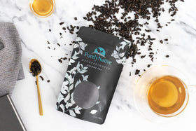TRYVERA decaffeinated oolong tea cup steep, rich aroma without caffeine