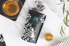 Hot brew setup with TRYVERA decaf oolong tea bags for a robust caffeine-free cup