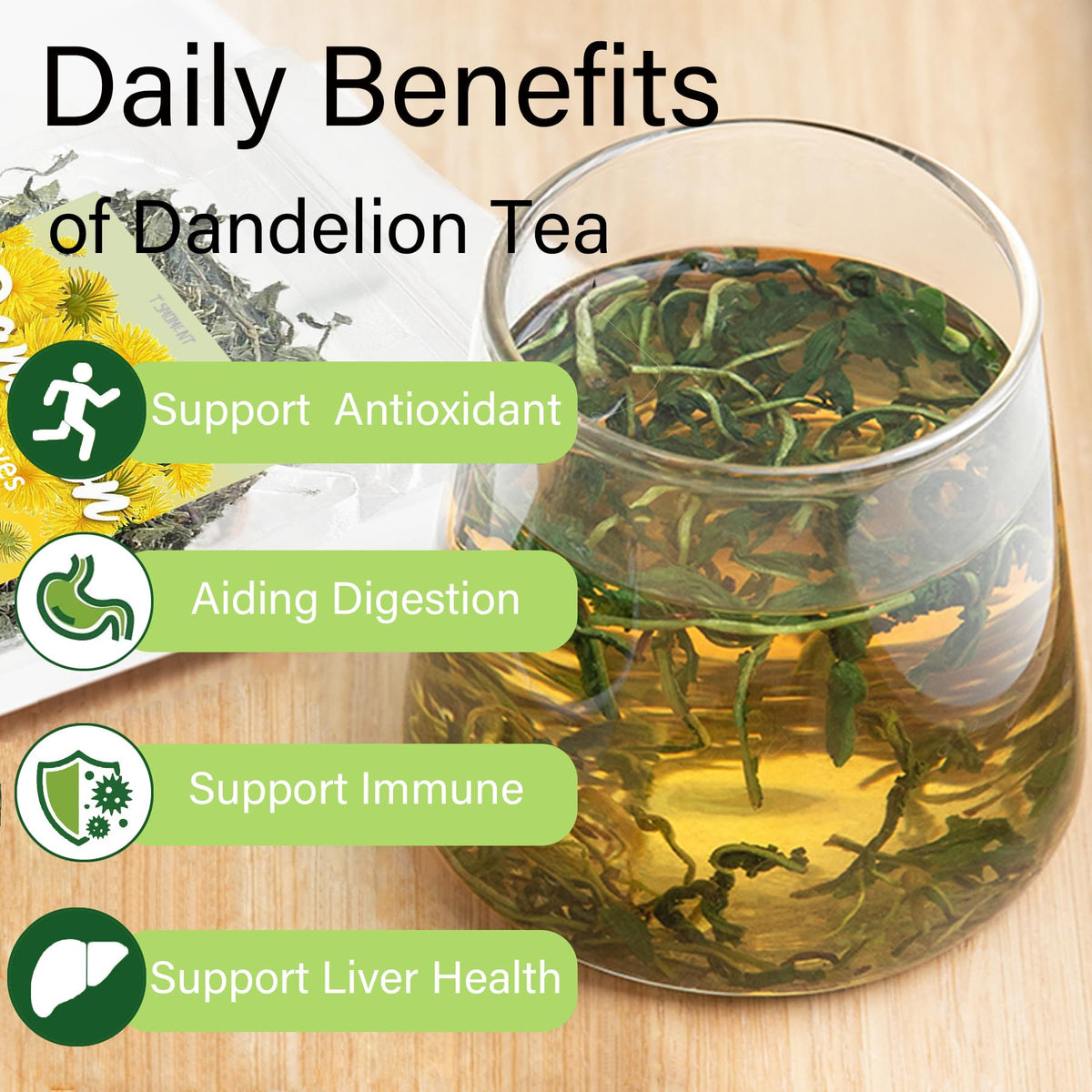 7oz pouch of T'SMOMENT dandelion tea for daily routines