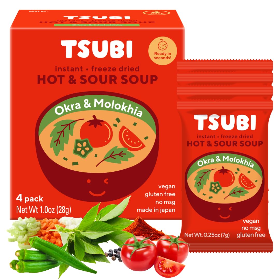 Tsubi Soup freeze-dried tomato soup packets packaging, quick vegan meal