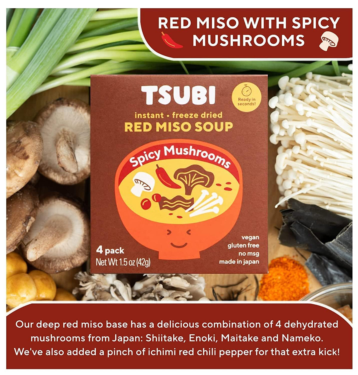 Tsubi Soup hot-water pour activates instant vegan miso soup.