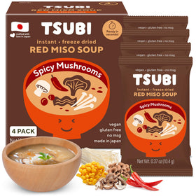 Tsubi Soup red miso spicy mushroom pack, ready for quick vegan miso.