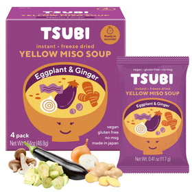 Tsubi Soup yellow miso eggplant ginger packet offers a quick plant-based lunch.