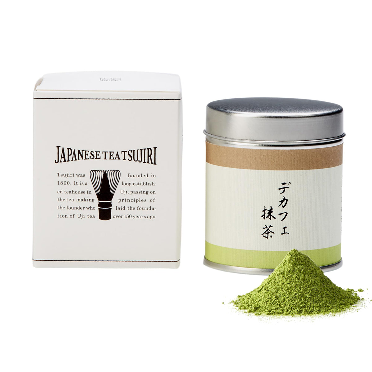 TSUJIRI Decaf Matcha packaging highlighting premium Japanese craftsmanship