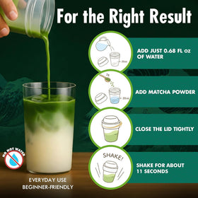 Ceremonial-grade matcha dissolves evenly in the TTDLMO shaker.