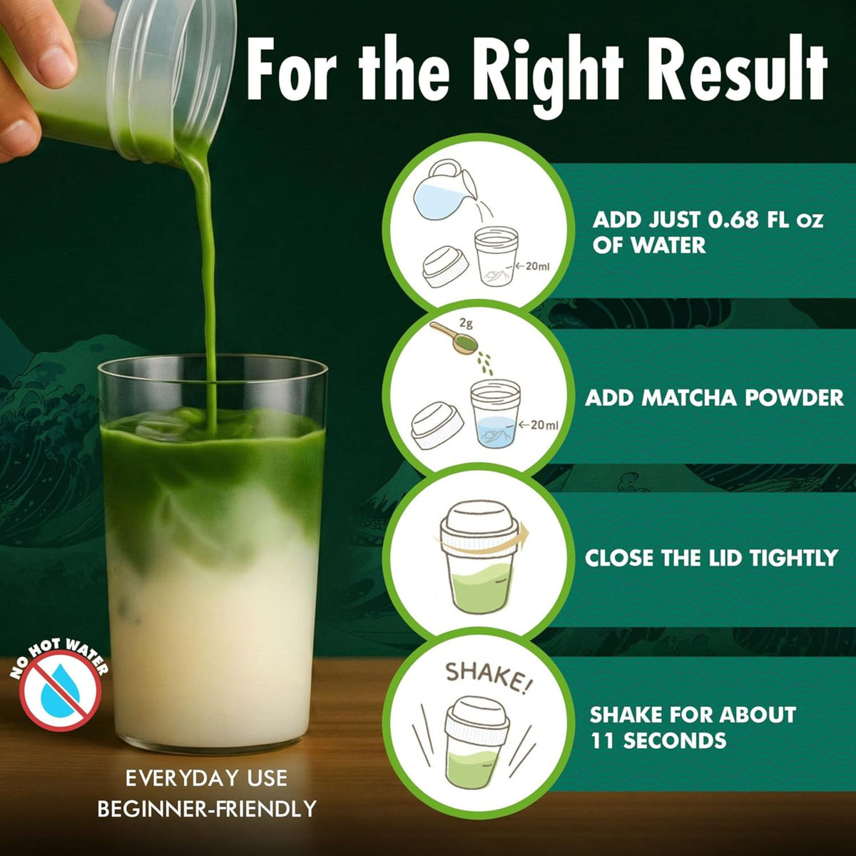 TTDLMO hojicha powder shaker in use shows quick, clump-free mixing