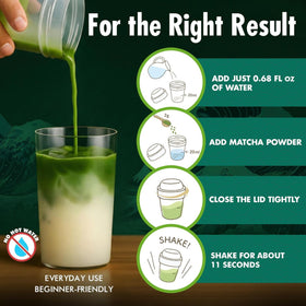 TTDLMO hojicha powder shaker in use shows quick, clump-free mixing