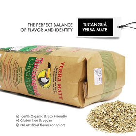 Tucangua Yerba Mate dry leaves close-up highlights texture and con palo style