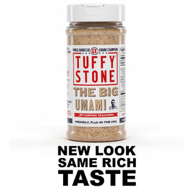 Tuffy Stone The Big Umami seasoning shaker close-up reveals a bold all-purpose flavor boost.